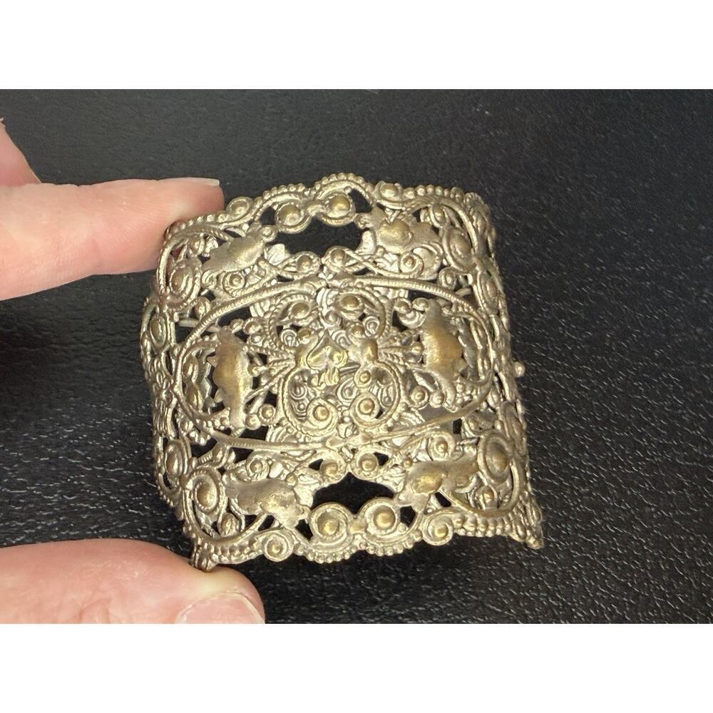 VIRGINS SAINTS & ANGELS Intricate Vintage Gold-Silver Tone Floral Cuff Bracelet
